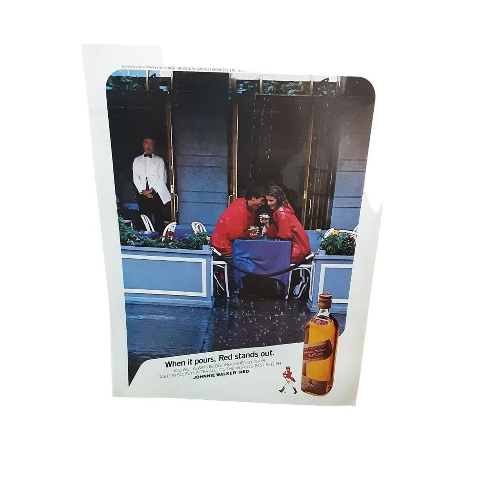 1985 Johnnie Walker Red When It Pours Red Stands Out Original Print Ad vintage
